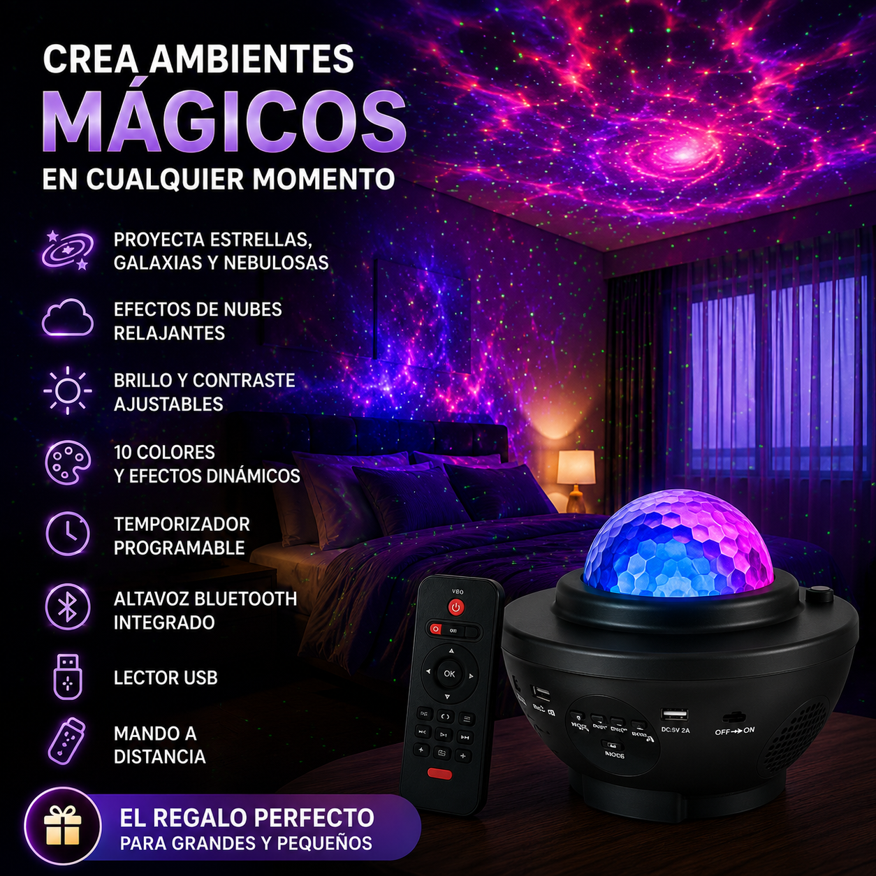 LumenStar™ Proyector Galaxy con Altavoz Bluetooth