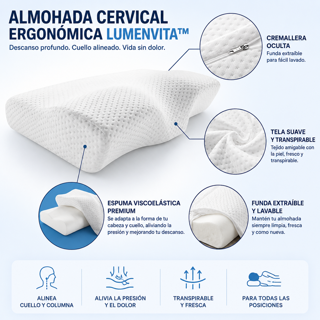 Lumen Vita™ Almohada Cervical Ergonómica Premium