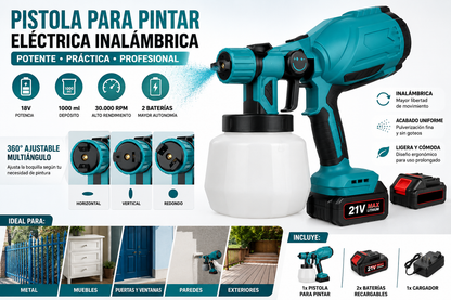 Pistola para Pintar Eléctrica Inalámbrica con 2 Baterías