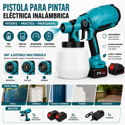 Pistola para Pintar Eléctrica Inalámbrica con 2 Baterías