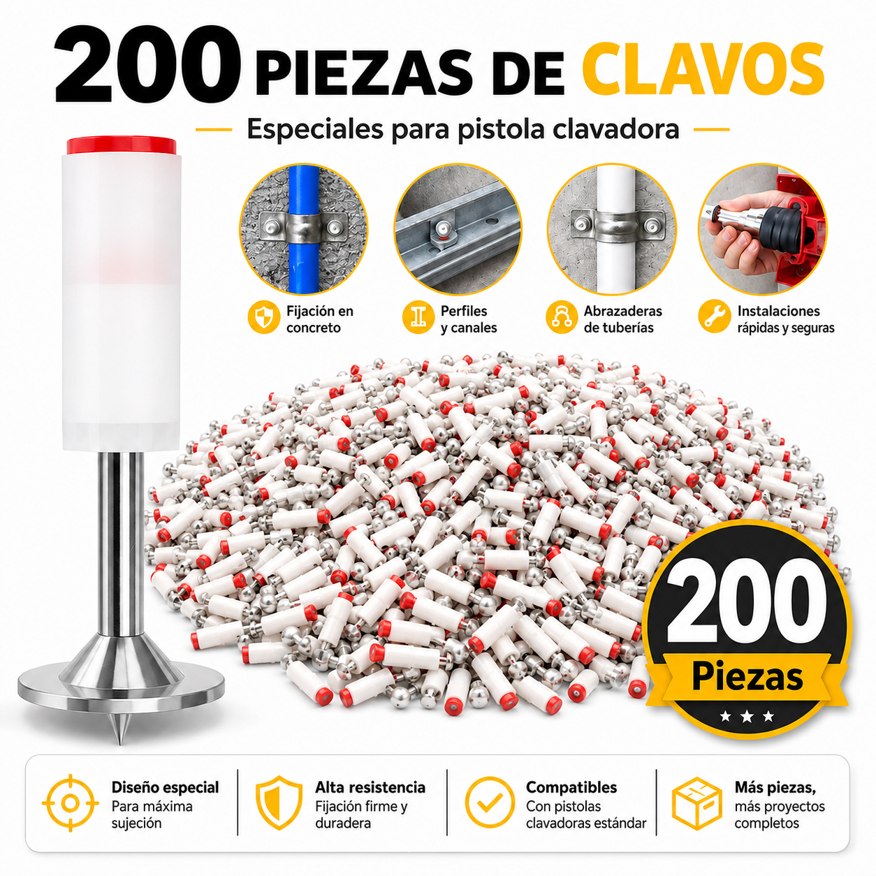 Pack de Clavos Especiales para Pistola Clavadora – 100, 200 o 300 Piezas